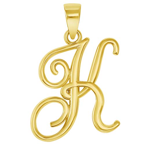 Jewelry America Solid 14k Yellow Gold Elegant Script Letter Cursive Initial Pendant - A to Z - style: K