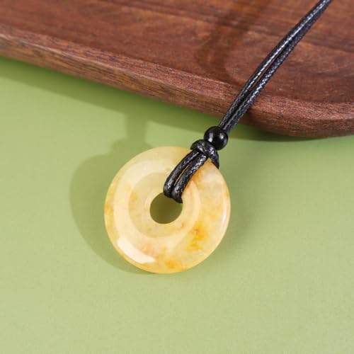 Anjiucc Natural Gemstone Pendant Necklce Lucky Coin Crystal Necklace Donut Pendnat with Adjustable Rope Healing Crystal for Men - color: Yellow Jasper