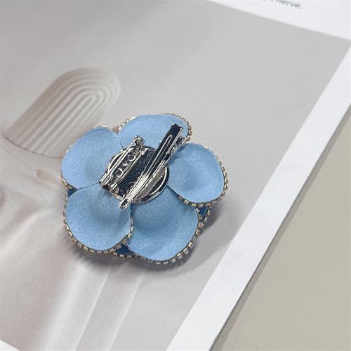 Dainty Crystal Camellia Flower Brooch Pin for Women Rhinestone Fabric 3D Floral Blossom Brooches Lapel Hair Pins Elegant Wedding Anniversary Dress Accessories Jewelry Gift 6.5cm/2.5in - color: Blue