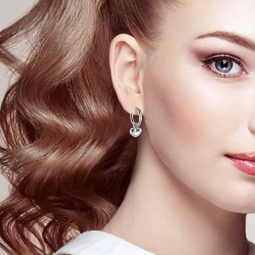 Women's Huggie Hoop Earrings with Small Cute Charm - style: Silver Puff Heart