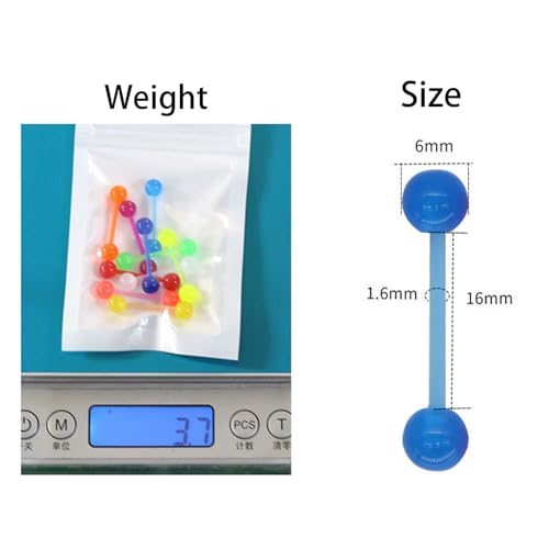FORUBUS Colorful Tongue Rings Nipple Rings for Women Body Piercing Jewelry 14G 16mm Pierced Barbells Body Jewelry 50Pcs/30Pcs/20Pcs Pack - color: E-10pcs glow