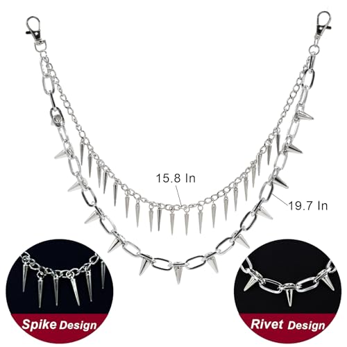 Hip Hop Punk Pants Chain Wallet Chain, Unisex Rivet Spike Jeans Pocket Chain Goth Belt Chain for Women Men Biker Rocker Pants Accessories - color: 【Chain-02】Rivet Spike(Silver)