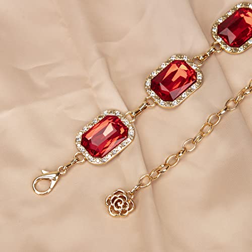 ILuvatar Green Glass Diamond Chain Belt - Metal Women's Western Style Dress Belt - color: Gold-s-red
