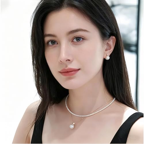 White Genuine Freshwater Cultured Pearl Necklace For Women And Men | Full Sizes from 3mm to 14mm Freshwater Pearls, AAA Grade & Above, A Love Gift Choice For Anniversaries And Birthdays - size: 3-4mm 14+2in