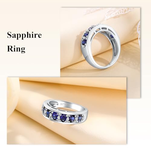 Amethyst Emerald Ruby Sapphire Wedding Band Anniversary Women Rings | 925 Sterling Silve|Hypoallergenic|Standard Size|Ruby|Sapphire|Emerald|Wedding Anniversary Jewelry|Genstone Ring|Holiday Gifts - color: Sapphire