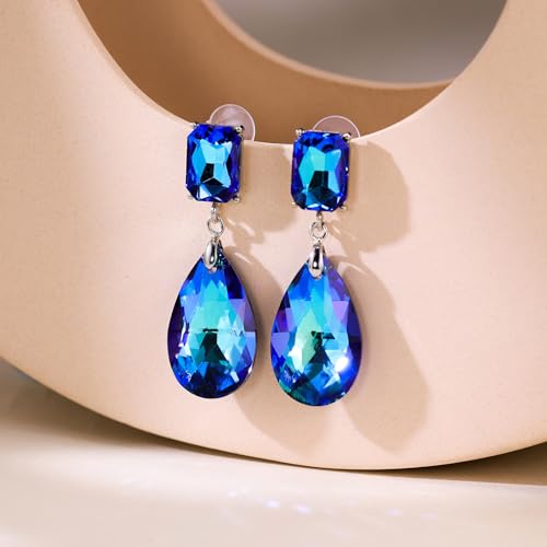 Crystal Heart Teardrop Dangle Earrings for Women Hypoallergenic Multicolor Cubic Zirconia Drop Earrings for Wedding Prom Party Daily Wear - color: Teardropblue