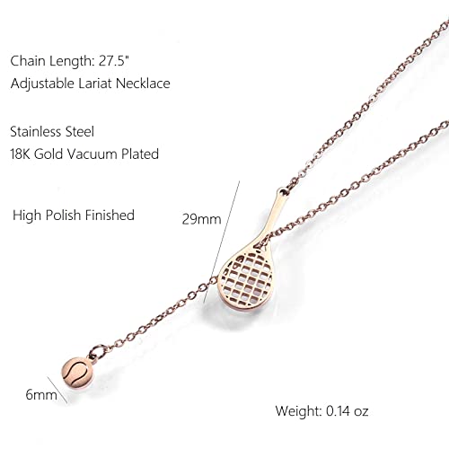 18K Gold Plated Stainless Steel Bee Honeycomb Pendant Necklace, Adjustable Y Lariat Conch/Guitar/Horseshoe Necklace for Women - color: Rose Gold, style: Tennis Ball