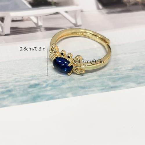 Dtja Crystal Crab Statement Ring for Women Gold Plated Expandable Cute Marine Animal Adjustable Open Wrap Finger Ring Elegant Birthday Holiday Party Jewelry - color: Royal Blue