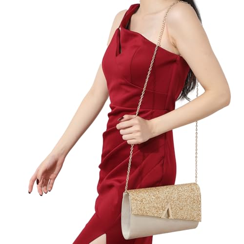 YYW 4 Pieces Women Evening Handbags Clutch Purse Bag with Rhinestone Crystal Jewelry Set for Wedding Party - color: gold 1