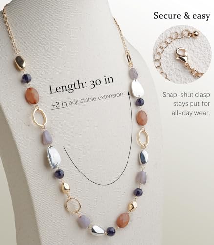 Long Gold Boho Necklaces for Women Beaded Statement Chain Long Necklace Gold Costume Jewelry Birthday Gifts for Her - color: 93-Blue Coffee