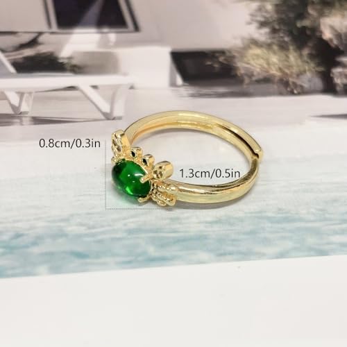 Dtja Crystal Crab Statement Ring for Women Gold Plated Expandable Cute Marine Animal Adjustable Open Wrap Finger Ring Elegant Birthday Holiday Party Jewelry - color: Green
