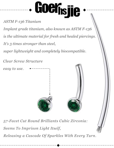 F136 Titanium 16g 6/8/10mm Eyebrow/Rook/Snug/Vertical-Labret/VCH/Snake-Eyes/Anti-Tragus/Christina/Daith/Belly-Button/Bridge/Hood/Surface Curved Barbell Piercing Jewelry for Women Men - color: Green, size: 6 mm (1/4 in)
