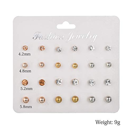 CZ Stud Pearl Earrings for Women Simulated Diamond Cubic Zirconia Earring Set Ear Studs Earring for Birthday Christmas Gifts Gold Silver 12 Pairs - color: 12 Paris