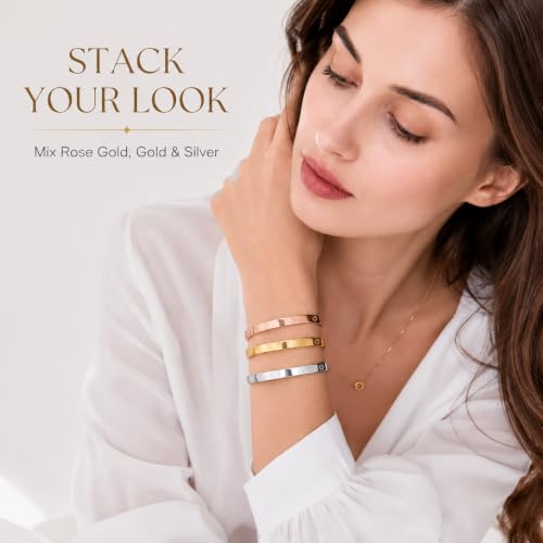 Friendship Love Bracelet for Women, 18K Gold Plated Titanium Steel Cuff - color: Gold, size: Cross 7.5''