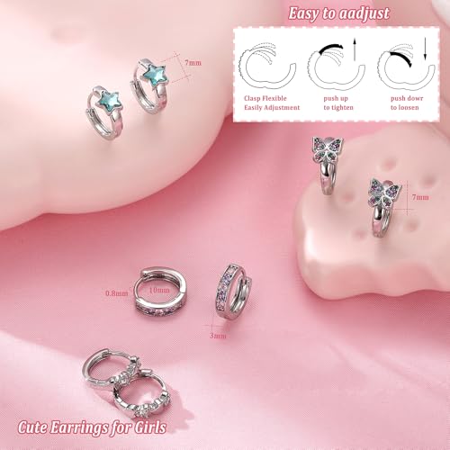 YADOCA Hypoallergenic Hoop Earrings For Girls Women Kids Toddler Earrings | Cute Small Huggie Hoop Earring Set Colorful Blue Pink CZ Cartilage Earring 10mm 4 Pairs Butterfly Star Wear While Sleeping - color: Color