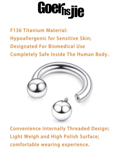 ASTM F136 Titanium 20/18/16/14/12/8/6/4/2g Internally Threaded Horseshoe Nose Septum Ring Gauge Earrings Lip Rings Prince Albert Jewelry Hoop Piercings for Women Men - size: 6g*16mm
