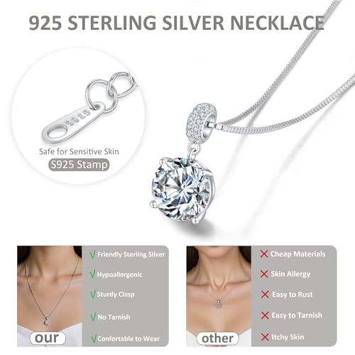 SUNFEEL Sterling Silver Necklaces 2 Carats Cubic Zirconia/Moissanite Necklace Dainty Jewelry Gifts for Mom Wife Girlfriend Bridal for Prom Wedding Anniversary Birthday - color: 01-Cubic Zirconia-Silver