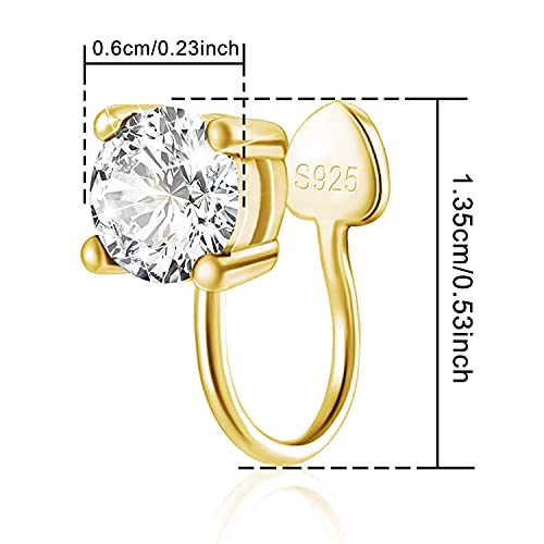 Cubic Zirconia Ear Cuffs - Sterling Silver Hypoallergenic Non-Piercing Cartilage Earrings CZ Clip on Earrings Round Crystal Stud Earrings for Women Girls 6mm - color: Gold