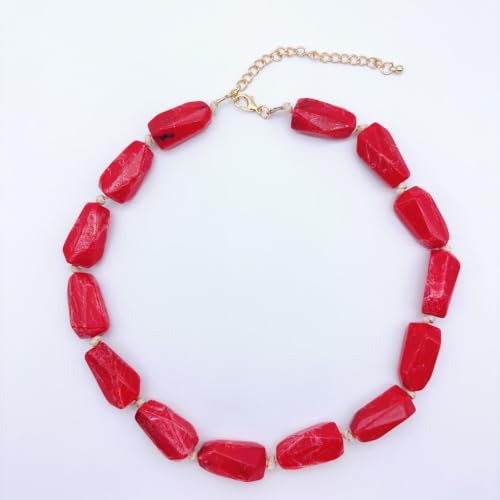 Red Beaded Necklace for Women Chunky Beaded Necklace Adjustable Acrylic Bead Choker Necklaces Big Statement Necklaces Jewelry Accessories - color: 25MMLongBead