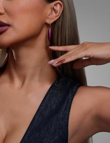 Oval Drop Earrings for Women, Long Thread Dangle Earrings, Colorful lightweight aluminum alloy, Suitable for Jewelry Gifts and Valentine's Day - color: Wine red