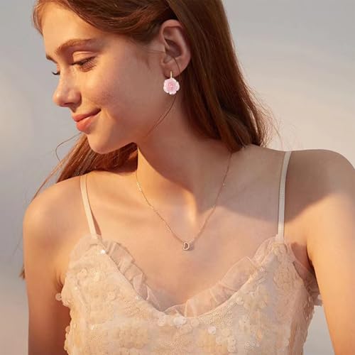 Handmade Bohemian Aesthetic Dainty Acrylic Flower Petal Leverback Earrings Sparkly 14K Gold Floral Dangle Drop Earrings for Women - color: Light Pink