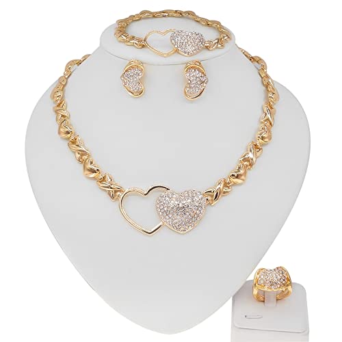 SYHOL Gold Jewelry Set 18K Gold Accessories for Women Jewelry Set Wedding Bridal Fashion Jewelry Sets Women Accessories Bracelets Earrings and Rings Sweetheart Gifts - color: X0091-Gold