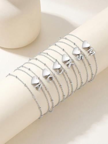Silvora Ankle Bracelets for Women Waterproof 14K Gold/Silver/Black Initial Anklet for Women Dainty Layered Heart Ankle Bracelets Stainless Steel Adjustable Foot Chain Anklet Summer Beach Jewelry - color: S-Silver