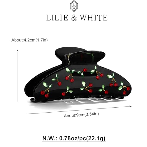 LILIE&WHITE Acrylic Hair Clips For Women Black Claw Clips | With The Rhinestone Pattern In Red Cherry Hair Clip With Claw For Thick Hair Strong Hair Fix Claw Clips - color: HC21221B