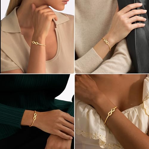 Gelbesty Infinity Love Knot Dainty Gold Bangle Bracelets for Women, 14K Gold Plated Adjustable 925 Silver Bracelet, Trendy Jewelry Gifts for Valentine's Day - color: Gold_Infinite