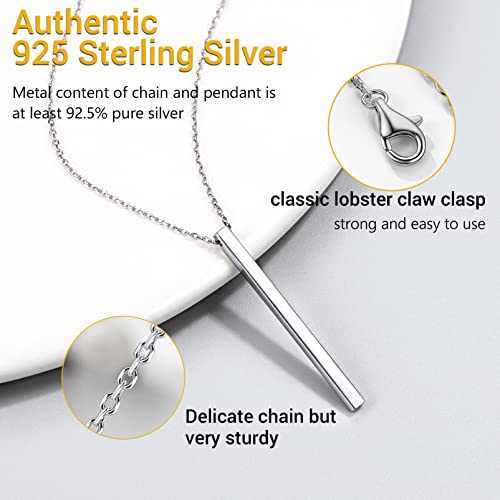 PROSILVER 925 Sterling Silver Necklace for Women Dainty Pendant Necklace | Hypoallergenic 925 Sterling Silver, Cute Small Pendant, Star/Heart/Moon/Triangle/Bar/Round Necklace Silver with Gift Box - color: 01 Sliver, style: 03 Vertical Bar