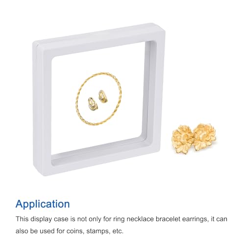 MECCANIXITY Floating Frame Display Holder Stand 3D Jewelry Display Box 4.33 x 4.33 x 0.79 Inch White for Ring Necklace Bracelet Earring Pack of 2 - color: White, size: 4.33 x 4.33 x 0.79 inch