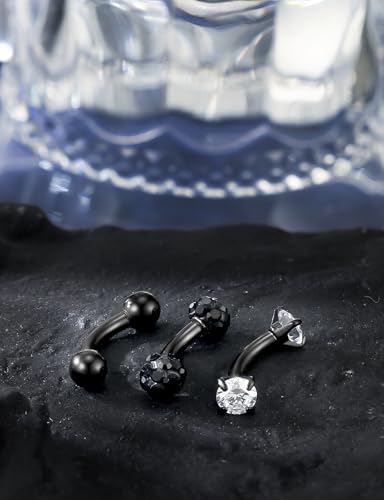 18G 16G 14G Eyebrow Ring Piercing Jewelry Surgical Steel Internal Thread Vertical Labret Lip Ring Rook Daith Earrings Belly Button Ring Piercing Jewelry for Women Men CZ Silver Black Gold - color: Black, size: 14G, 6mm Length