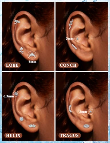 16G Astm F136 Titanium Internal Thread Flat Back Earrings Nose Studs Tragus Forward Helix Conch Cartilage Lobe Earrings Stud Medusa Labret Monroe Lip Ring Piercing Jewelry For Women Men - size: 16G--Style E