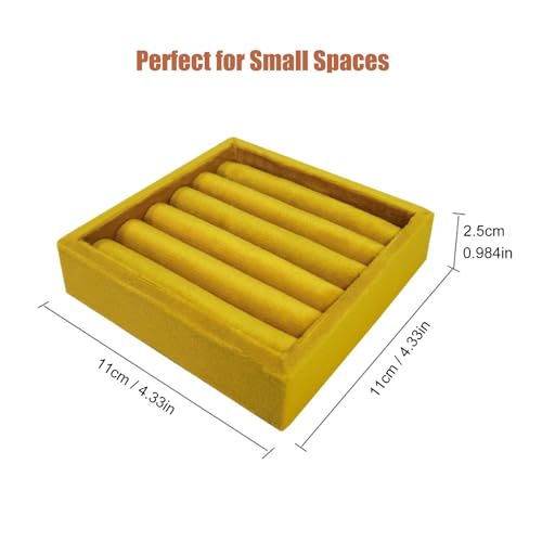 SCIKHETF Velvet Ring Earrings Studs organizer Tray Small Ring Insert Display Tray 5 Slots Stackable (Yellow) - color: Yellow