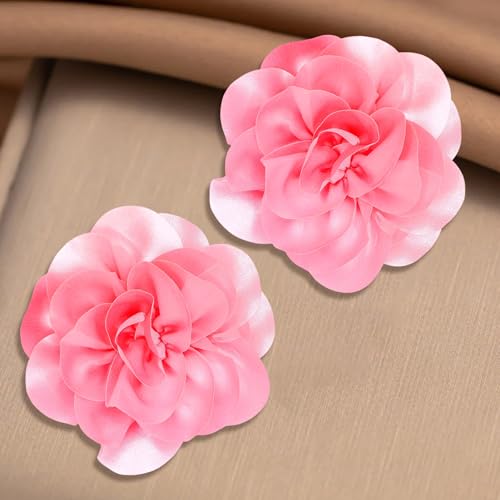 2Pack 6inch Extra Large Satin Brooches Lapel Pins Dainty Elegant Fabric Camellia Rose Flower Brooch Pin for Women Wedding Part Dance Clothes Accessories Jewelry - color: Pink