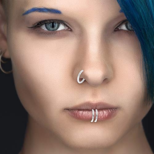 CrazyPiercing 8 pcs of Surgical Steel Clip on Non-Pierced Hoops Fake Nose Lip Ear Rings Piercing - style: silver color