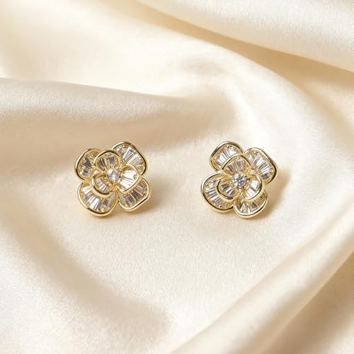 Shiny Gold Butterfly Earrings for Women | 14K Real Gold Plated Butterfly Earrings for Women, Dainty & Trendy Butterfly Stud Earrings for Fashion Jewelry Gifts - color: AZ28