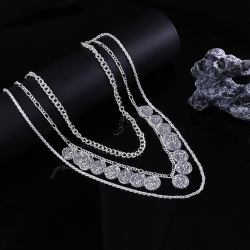 Todenb Layered Gold Pirate Necklace for Women Chunky Chain Pirate Jewelry 80s 90s Coin Pendant Necklace Pirate Costume Accessories - color: cir s