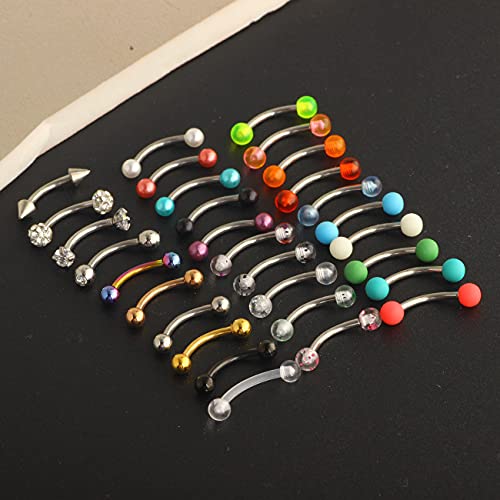TIANCI FBYJS 30pcs 16G Curved Barbell Eyebrow Rings Piercing Surgical Steel Daith Rook Earring Cartilage Body Jewelry for Women Men 8mm