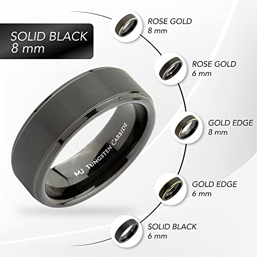 Tungsten Carbide Wedding Bands That Feature Different Finishes and Edge Colors - color: Black/Brushed-8mm