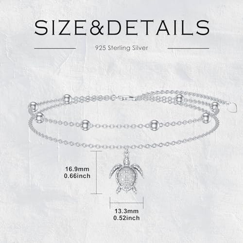Diamond Turtle Anklet for Women 925 Sterling Silver Turtle Layered Anklets with Lab Grown Diamonds Jewelry Gifts