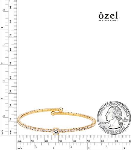 OZEL – Women’s Gold Cuff Bracelets – 18K Gold Plated Textured Bangles with Multi-Color Crystal & Rhinestone Accents – Layered Stacking Jewelry - color: G_Round