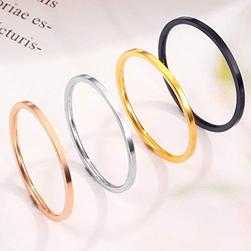 COLORFUL BLING 7 Pcs Set Knuckle Rings Minimalism 1mm Band Stacking Rings Size 4-10 Titanium Stainless Steel in Gold/Rose Gold/Silver/Black for Women