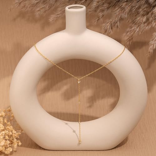 Gold Necklace for Women, Dainty Long Necklace 14k Gold Plated Lariat Long Necklaces for Women Trendy Simple Statement Drop Necklace Fashion Body Chain Prom Jewelry Gold Accessories - color: 17-Gold
