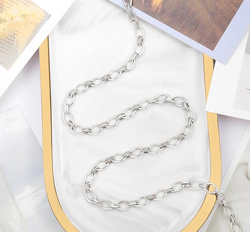 Aobei Pearl 18K Gold or Platinum Long Chain Necklace for Women Chunky Statement Chain Link Necklace Adjustable Geometric Open Chain Layering Jewelry - color: Platinum Oval Chain