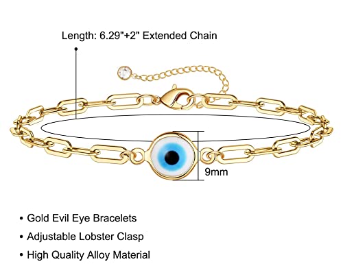 Fesciory Evil Eye Bracelet for Women, Gold Plated Adjustable Chain Jewelry | Blue Evil Eye Charm Bracelet, Lucky Amulet Symbolism, Dainty Adjustable Chain, Daily wear, Jewelry gifts - color: Gold-7