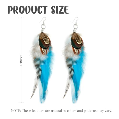 RUOFFETA Long Feather Earrings for Women, Boho Bohemian Earrings Multicolor Tassel Handmade Feather Earrings for Women Dangling - style: Style S