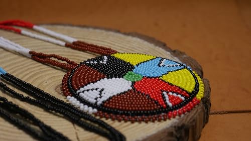 Handmade Native American Style Tribal ethnic Seed Bead Beaded Layered Medallion Necklace - color: Brown 4 Direction