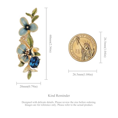 Irises Flower brooches and pins for women, Hand-driping Oil brooch pins inlaid with artificial crystals, SHE'S FREE STYLE JUST FOR YOU Green leaf safety pins enameled jewelry pins and brooches - color: Blue brooch