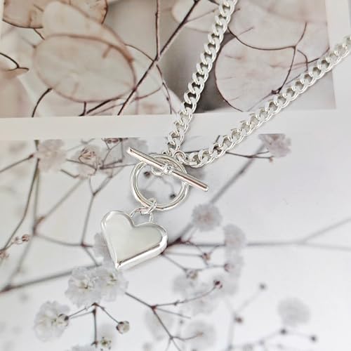 Airmb Cute Heart Necklace for Women Gold/Silver Plated Heart Pendant Choker Necklaces Tendy Love Heart Chain Necklace Dainty Gold/Silver Necklace Jewelry Gifts for Women - color: Chunky-Silver-Heart
